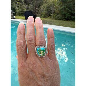 Artisan Sterling Silver Sonoran Mountain Turquoise Statement Ring Rope 8 gift